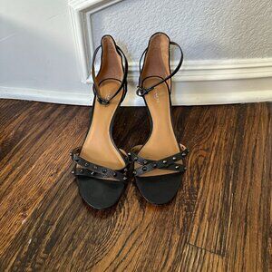 Coach Studded Kitten Heel Sandals Leather Ankle Strap Black - Size 10